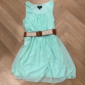 Iz Byer Dress Mint Green Color with a Tan Belt